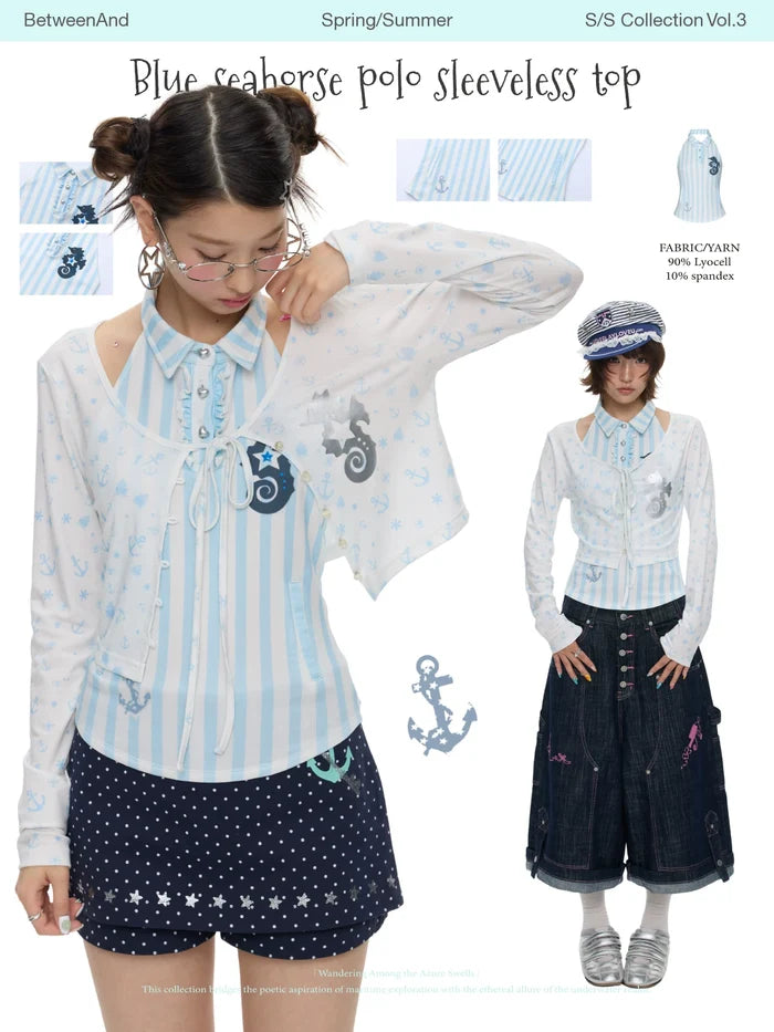 Blue seahorse polo sleeveless top