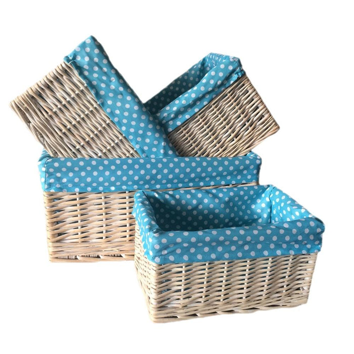 Blue Spotty Lined Wicker Storage Basket