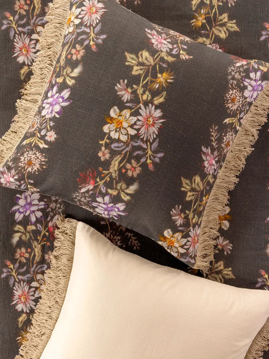 Boho Fringe Euro Sham - Dahlia Rows Chocolate-view 1