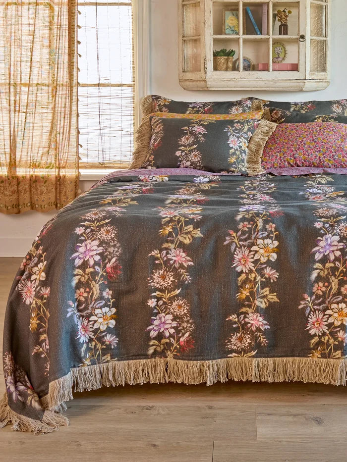 Boho Fringe Euro Sham - Dahlia Rows Chocolate-view 2