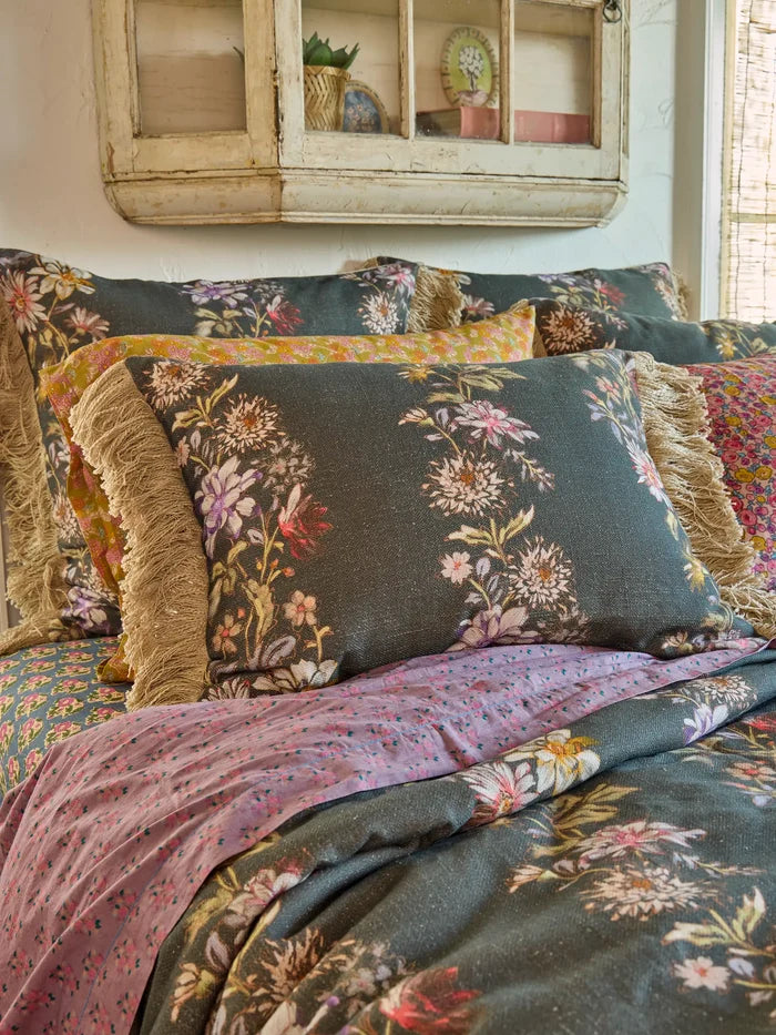 Boho Fringe Euro Sham - Dahlia Rows Chocolate-view 3