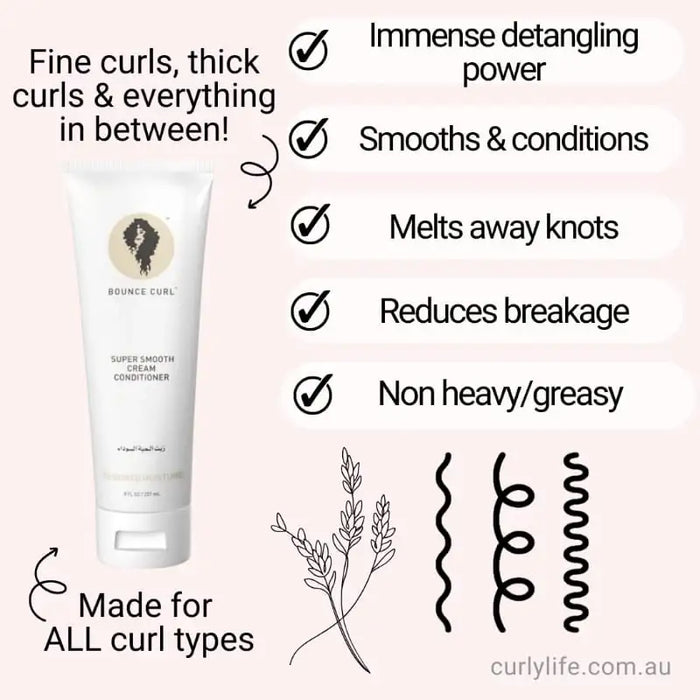 Bounce Curl Super Smooth Cream Conditioner for all curl types, detangles and reduces breakage