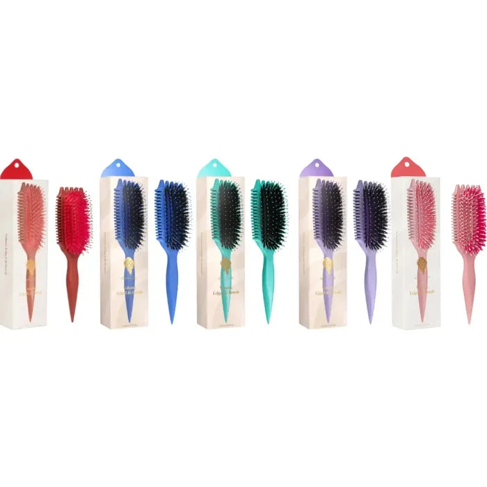 Colorful curl brushes for defined, bouncy curls with ergonomic handles and soft bristles