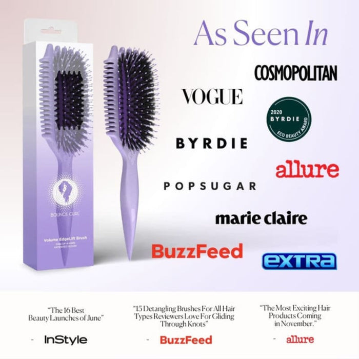 Purple Bounce Curl Volume EdgeLift Brush for curly hair, featured in Vogue, Cosmopolitan, and Allure
