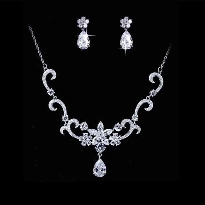 Brooke - Cubic Zirconia Bridal Jewelry Set - Silver