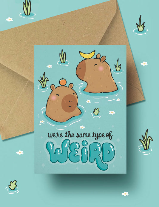 Capybara friendship postcard - we're the same type of weird