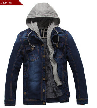 Casual Good Quality Hooded Mens Winter Jackets And Coats Thick Warm Velet Lining Jeans Jacket Men