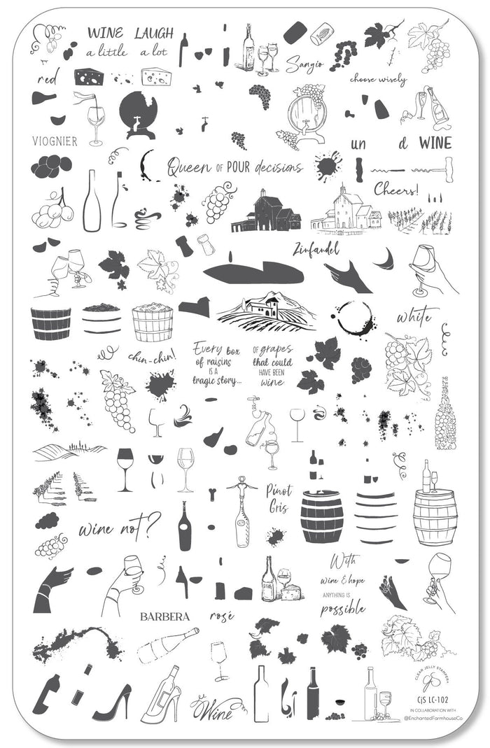 CjSLC-102  What's in Your Glass  |  Steel Nail Art Stamping Plate