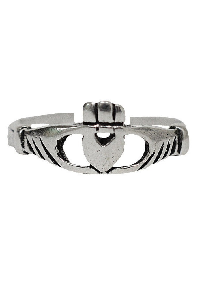 Claddagh Thin Band Toe Ring - Sterling Silver Adjustable Jewelry front view