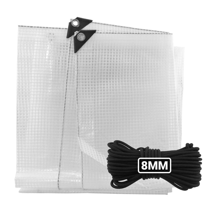 Clear M-Grade Tarpaulin with 10 Metres of 8mm Bungee Rope for Reinforced Eyelets