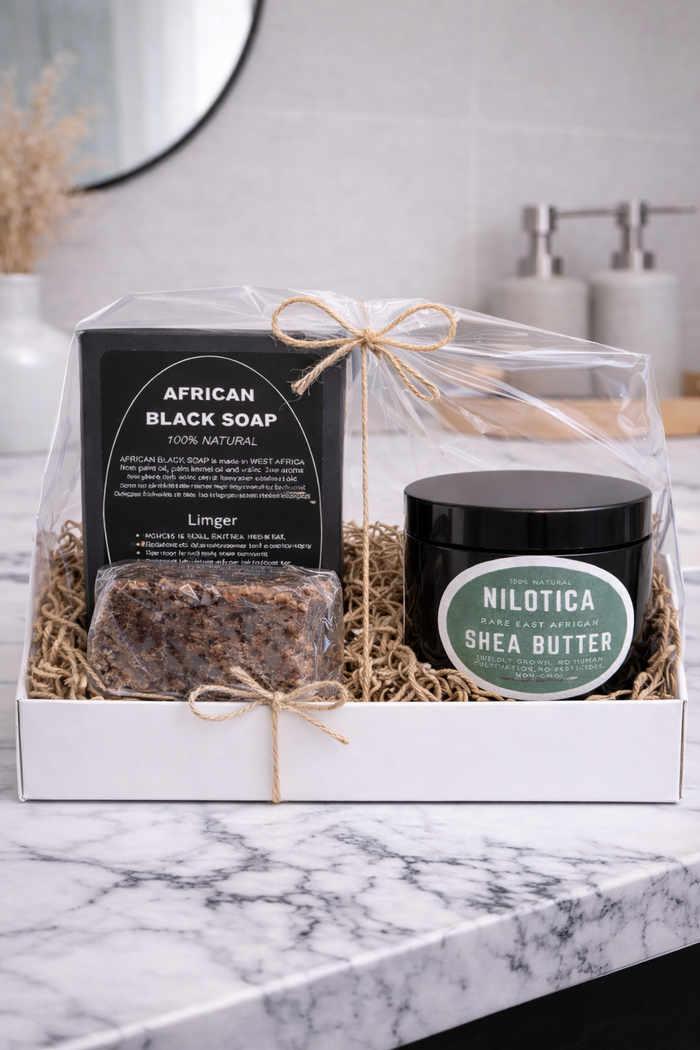 Clear Skin Oasis Bundle - Raw African BLACK Soap & Nilotica Shea Butter