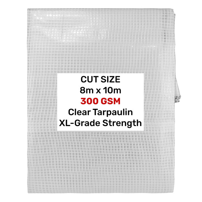 Clear XL-Grade Tarpaulin 8m x 10m Waterproof Tarpaulin Cover Reinforced Eyelets