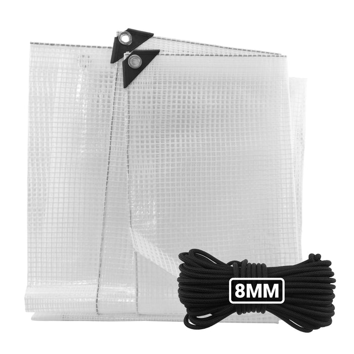 Clear XL-Grade Tarpaulin with 10 Metres of 8mm Bungee Rope Heavy Duty Nylon Ties