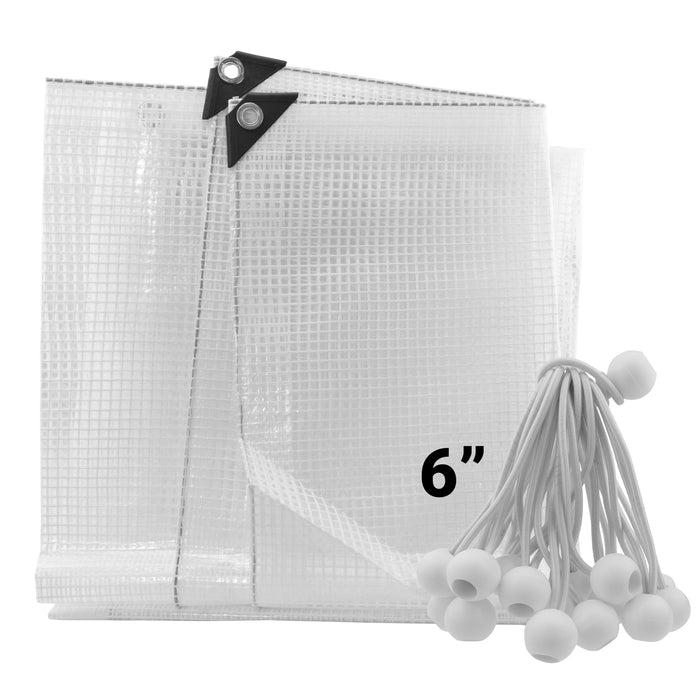 Clear XL-Grade Tarpaulin with 20 x 6in Bungee Balls (White) Outdoor Ground Sheet