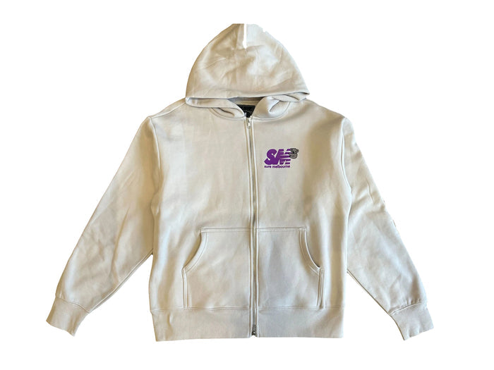 Clippy Heavyweight Zip Thru Hooded Fleece - Bone / Purple
