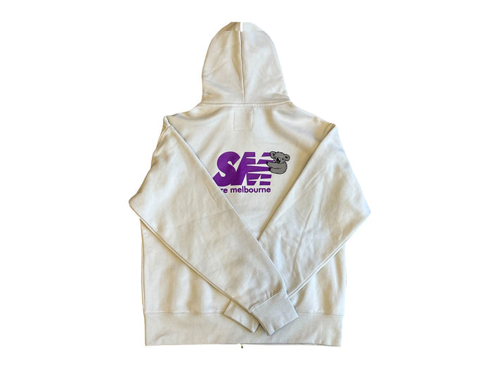 Clippy Heavyweight Zip Thru Hooded Fleece - Bone / Purple