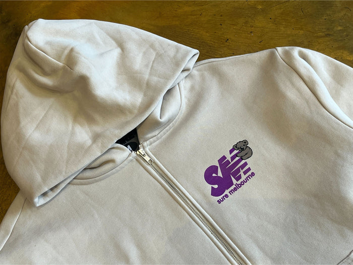 Clippy Heavyweight Zip Thru Hooded Fleece - Bone / Purple