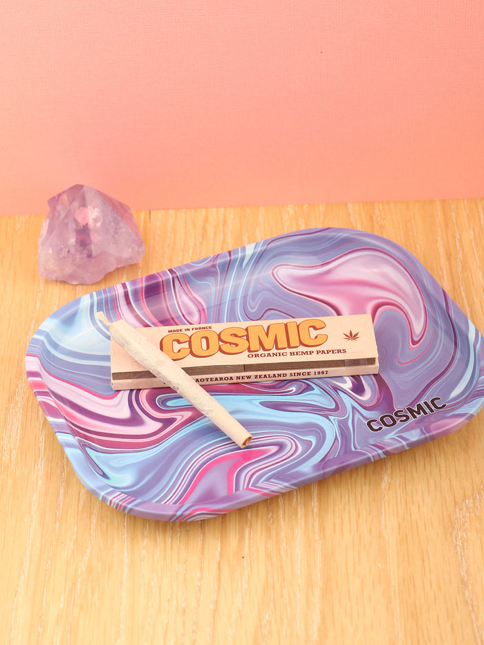 Cosmic Rolling Tray metal 18 x 14 cm | Blue Swirl-Image 1