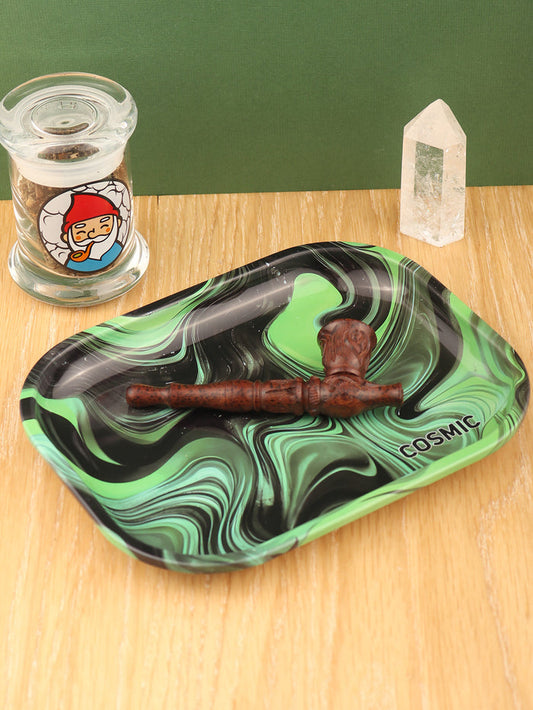 Cosmic Rolling Tray metal 18 x 14 cm | Green Squiggle-Image 1
