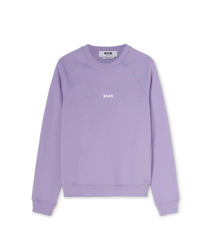 Cotton Crewneck t-shirt with Msgm Micrologo Print Lilac