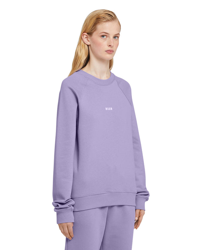 Cotton Crewneck t-shirt with Msgm Micrologo Print Lilac
