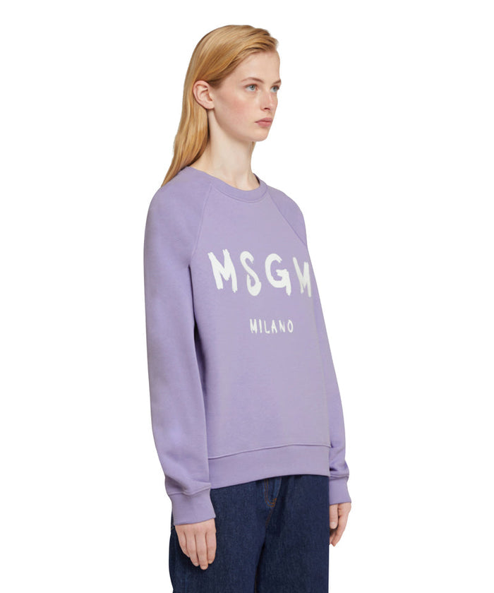 Cotton Crewneck t-shirt with new brushed MSGM logo Lilac