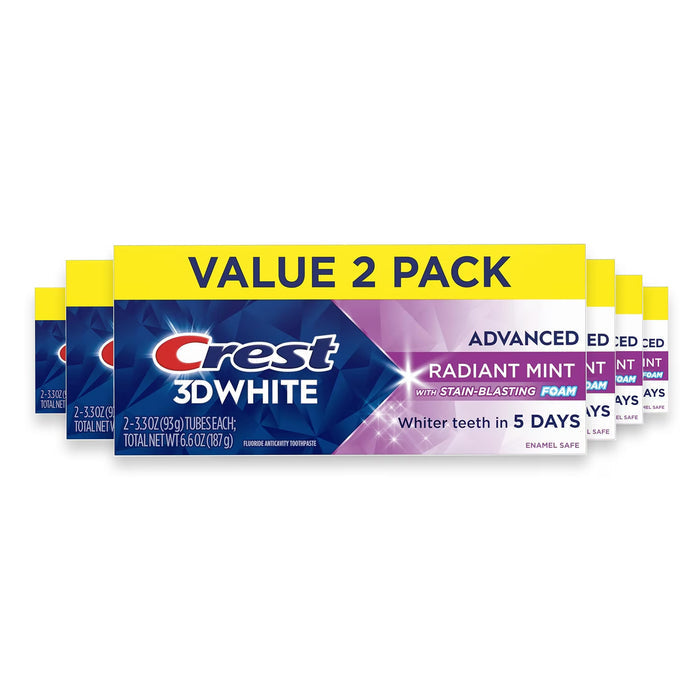 Crest 3D White Advanced Radiant Mint Toothpaste 3.3 oz - 2 Ct - 6 Pack