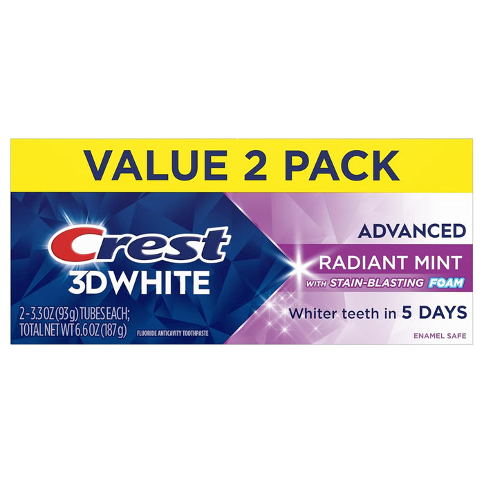 Crest 3D White Advanced Radiant Mint Toothpaste 3.3 oz - 2 Ct - 6 Pack