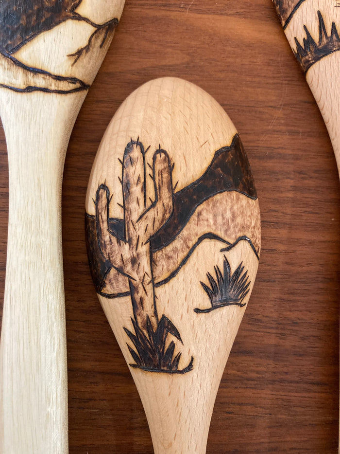 Desert Collection - Burned Wooden Spoons - Plaid and Peaches