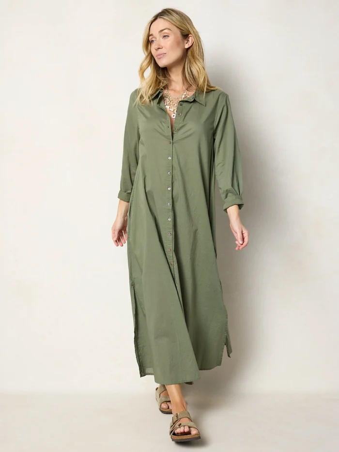 Drew Cotton Gauze Shirt Dress - Olive-view 1