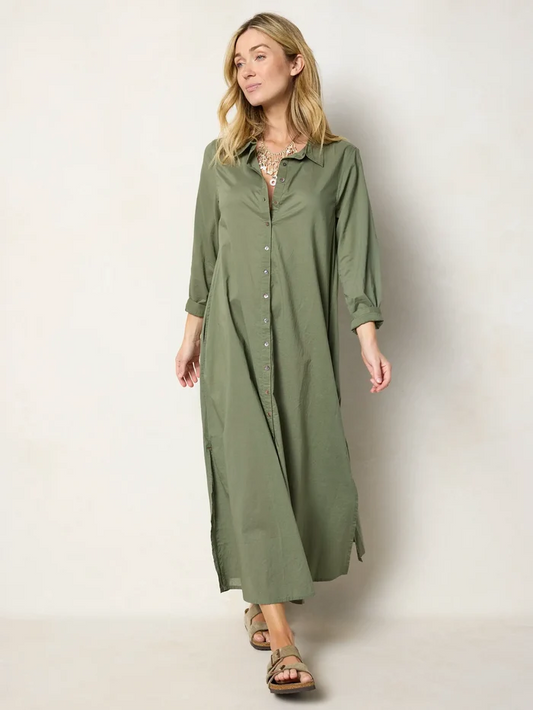 Drew Cotton Gauze Shirt Dress - Olive-view 1