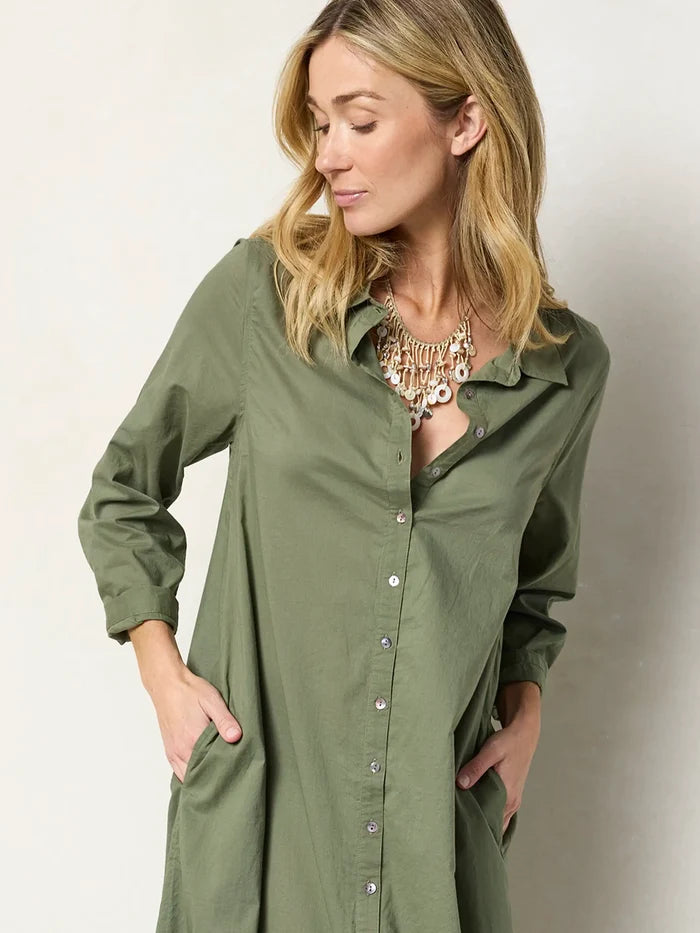 Drew Cotton Gauze Shirt Dress - Olive-view 2