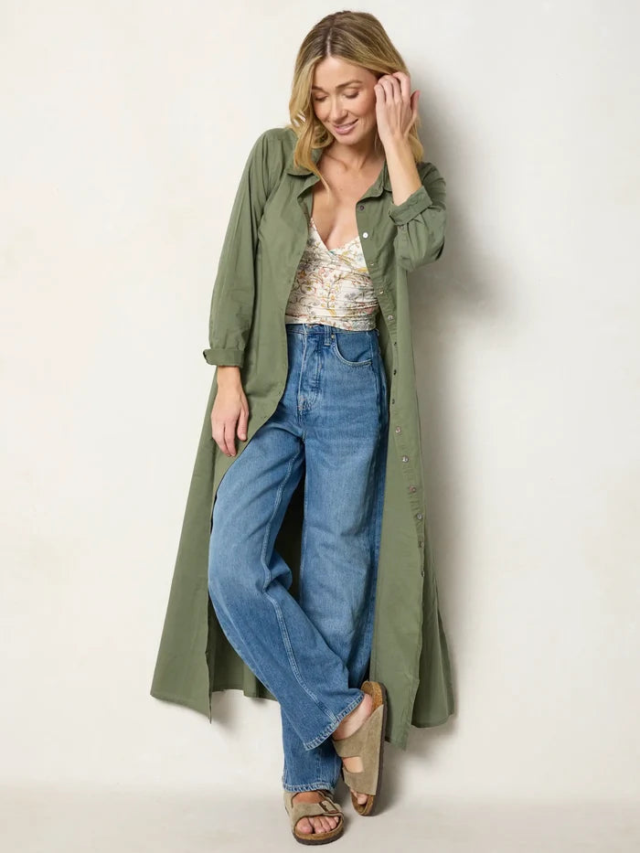 Drew Cotton Gauze Shirt Dress - Olive-view 4