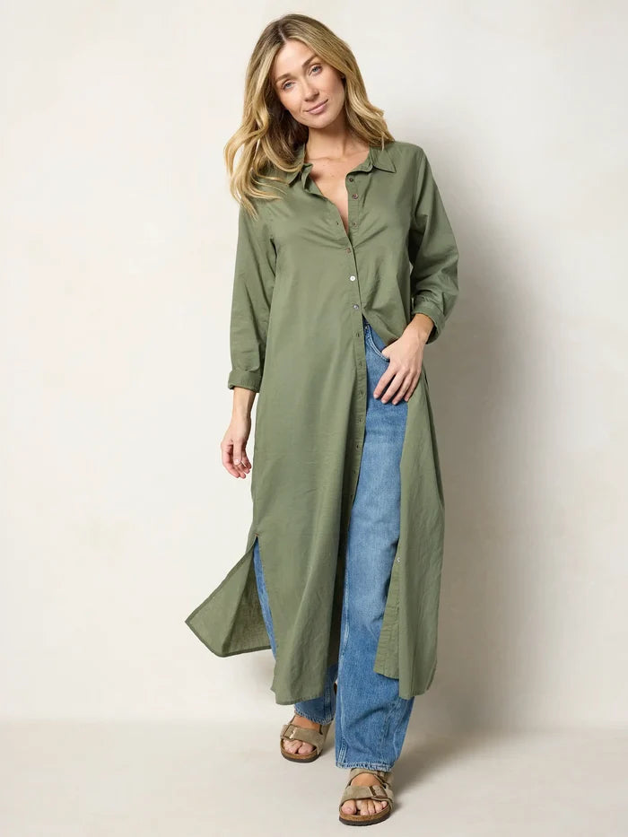Drew Cotton Gauze Shirt Dress - Olive-view 6