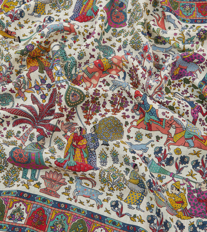 Ecru Floral Mughal Print Wool-Silk Bandana