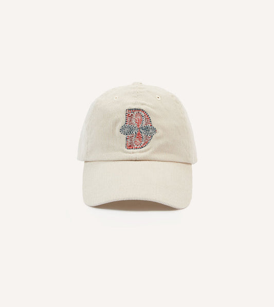 Ecru Kantha Flower Emblem Cotton Baseball Cap