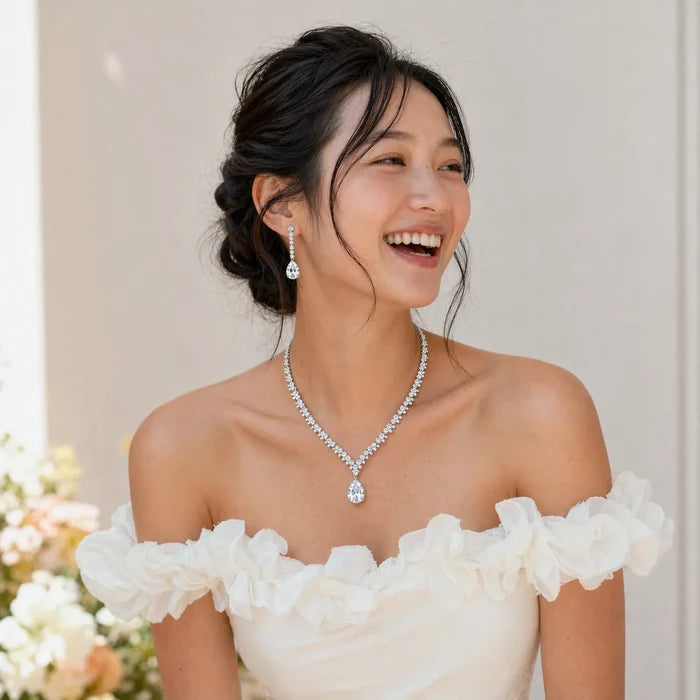 Wedding Jewelry - Silver Cubic Zirconia Bridal Jewelry Set