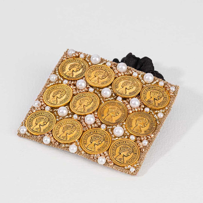 Embellished Coin Ponytail Holder - Gold