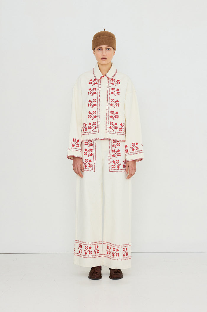 Embroidery Denim Jacket Light Cream