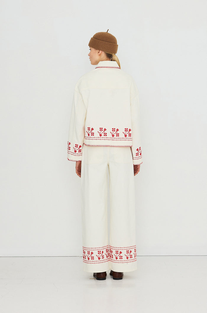 Embroidery Denim Jacket Light Cream
