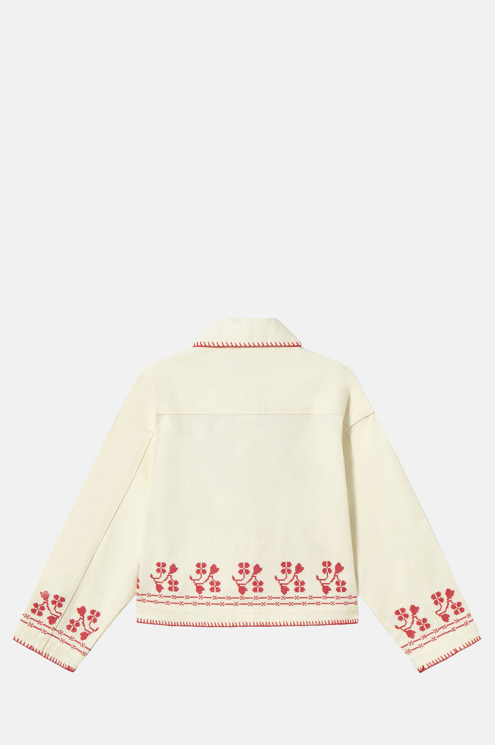 Embroidery Denim Jacket Light Cream