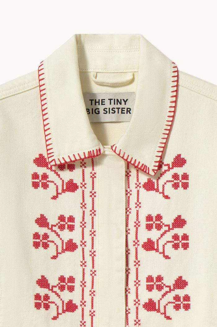 Embroidery Denim Jacket Light Cream