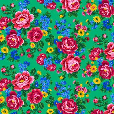 Emerald Green Kokum Scarf Floral - Fat Quarter