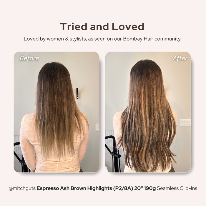 Espresso Ash Brown Highlights (P2/8A) Seamless Clip-Ins