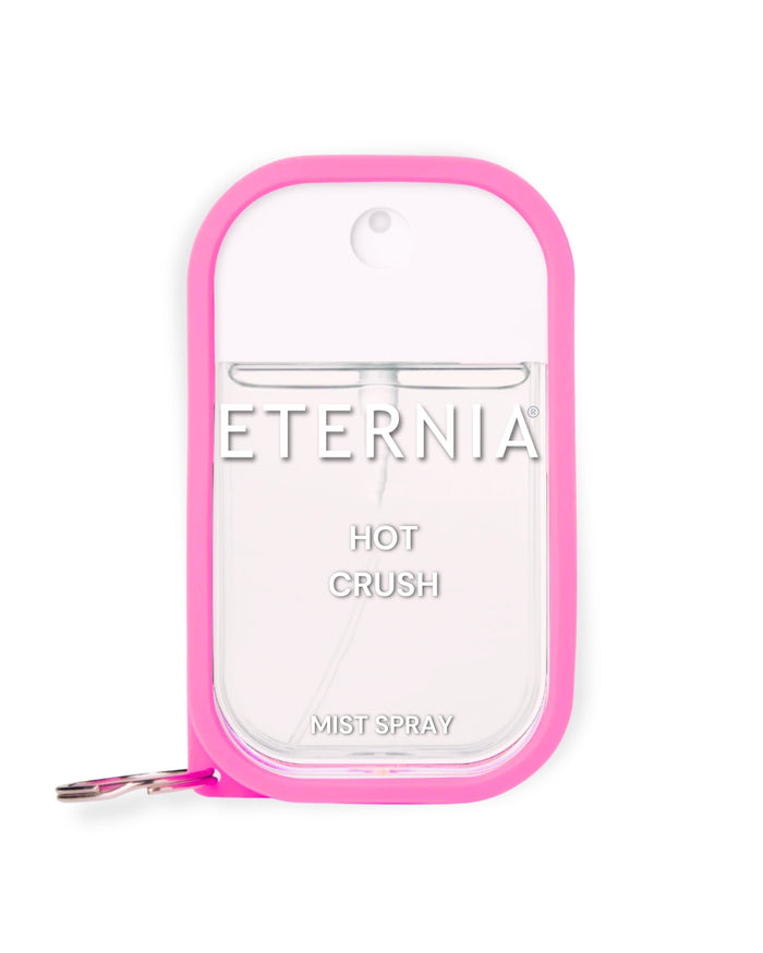 Eternia Hot Crush mist spray bottle, pink with clear panel and silver sprayer