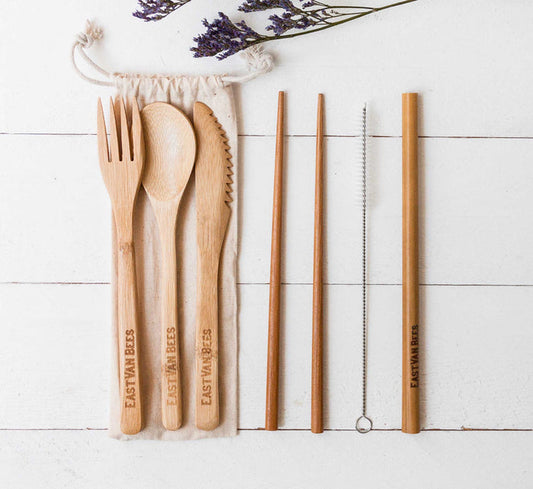 EV BEES Reusable Bamboo Cutlery Set - 6 pieces