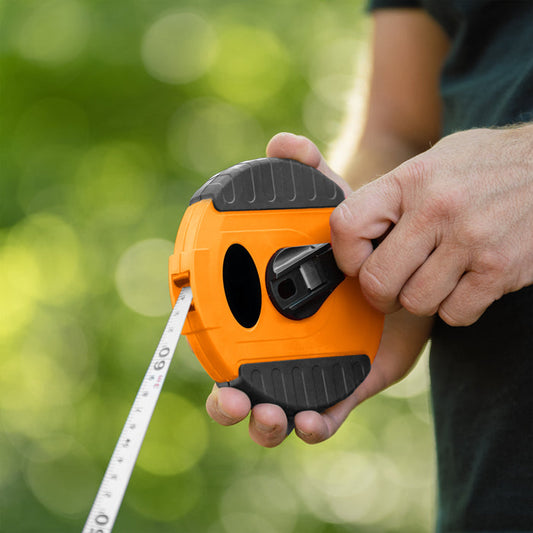 Fibreglass Coiled Tape Measure 13mm Wide Black Orange (20m-50m)