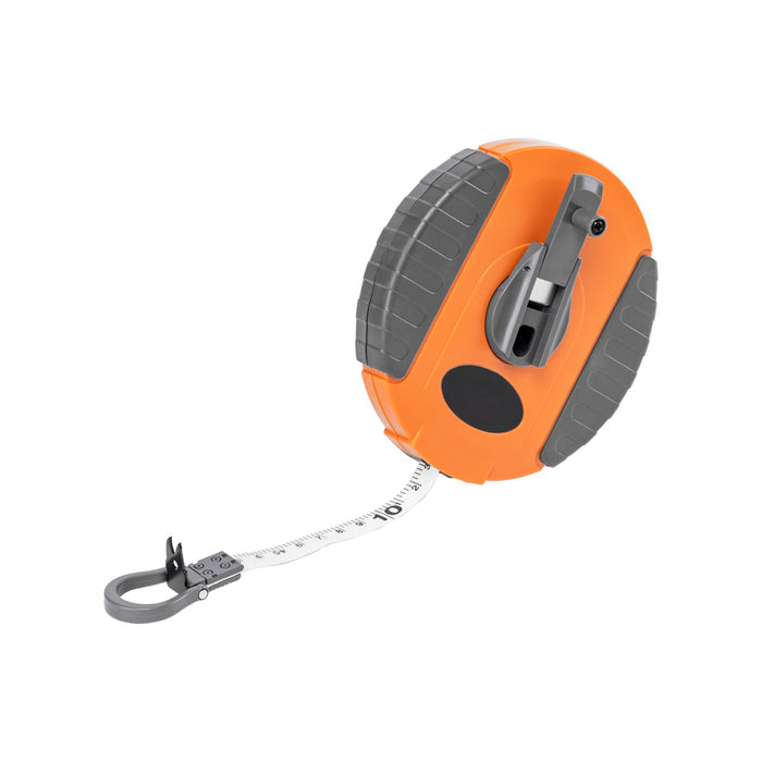 Fibreglass Coiled Tape Measure 13mm Wide Black Orange (20m-50m)