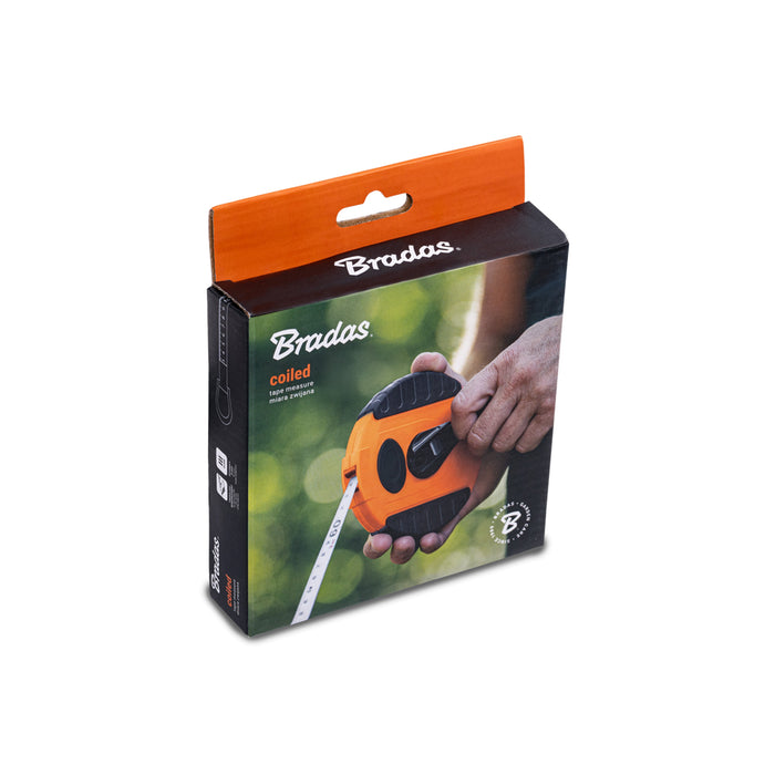 Fibreglass Coiled Tape Measure 13mm Wide Black Orange (20m-50m)