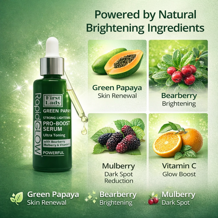 First Lady Green Papaya Brightening Skincare Set – 4 Step Routine with Kojic Acid & Niacinamide | Lotion, Oil, Serum & Cream for Smooth, Even, Glowing, Radiant-Looking Skin